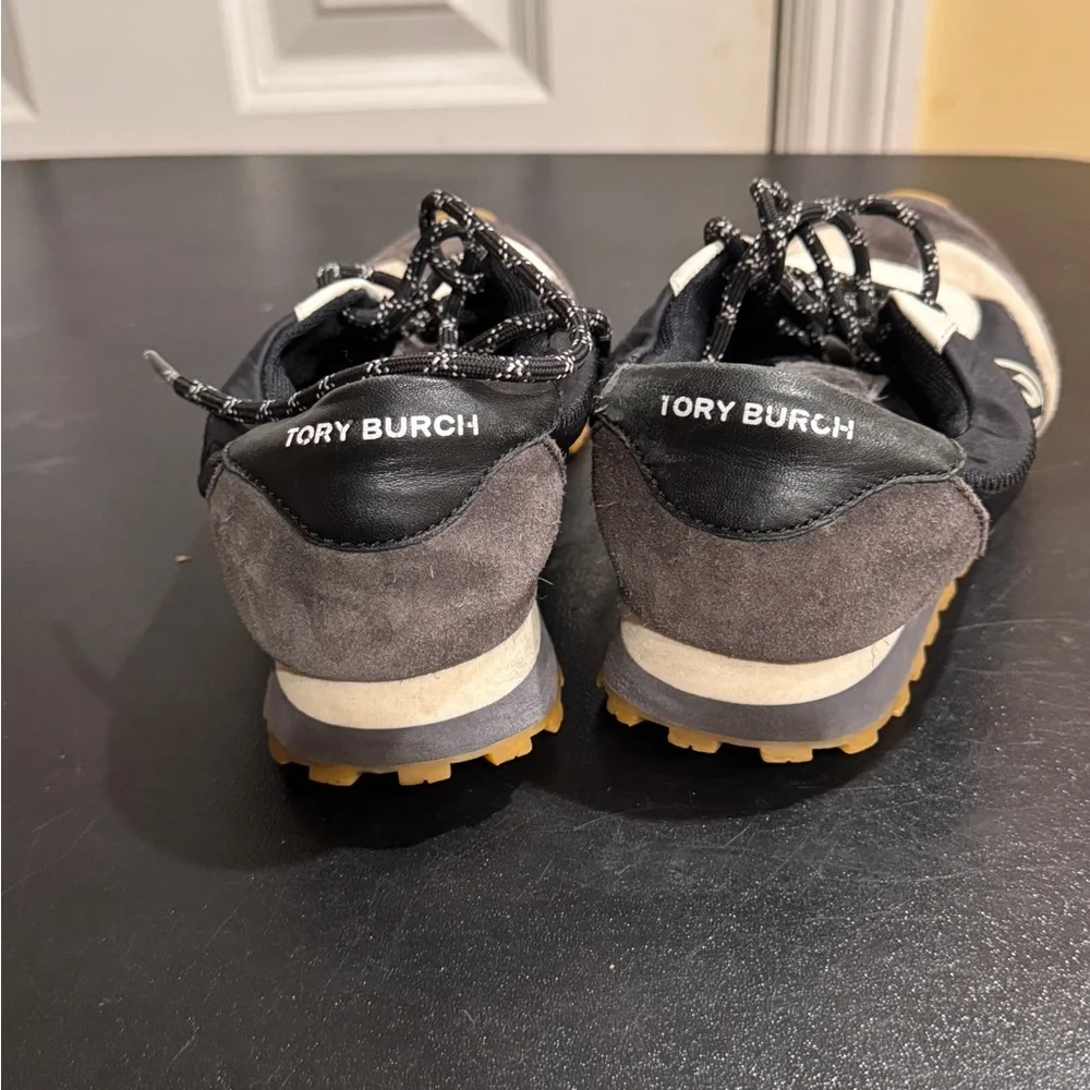 Tory Burch Black and Cream Women's Annie nylon suede runner Sneakers size 6